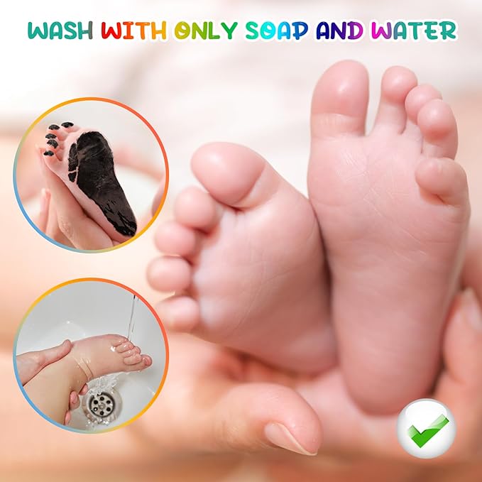 Baby Hand and Footprint Paint with Sponge Head, 2.54 fl oz, Non-Toxic & Acid-Free, Washable Baby Safe Paint for Newborn Keepsakes, Dog Nose & Paw Prints, Ideal New Mom Gift - Black