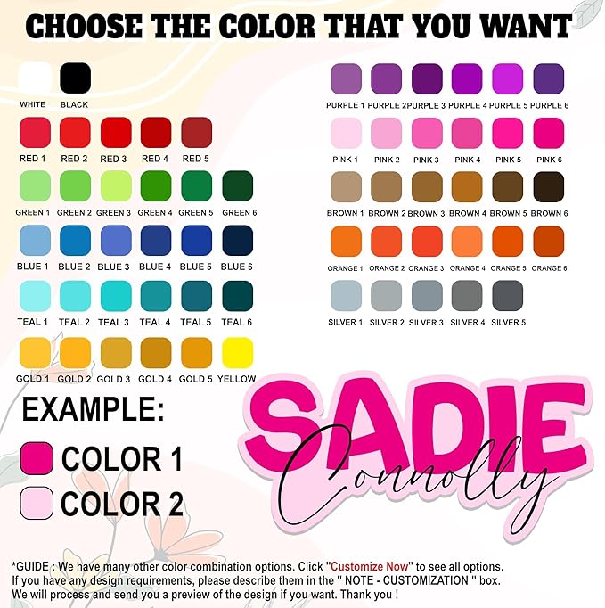 Custom Name Sticker Personalized Colors First Name Last Name Decal Beautiful Waterproof Vinyl Decal for Water Bottles Tumblers Laptops Hard Hat Cars Kindle for Women Men Teachers