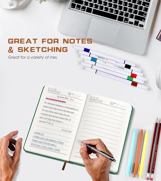 Biuwory Lined Pocket Journal Notebook for Women Men, 140 Pages A6 Leather Journals for Writing, Travel, Work, 3.7"×5.7" Mini Notebook, Hardcover Small Notebooks for Note Taking, Diary Notepad (Green)