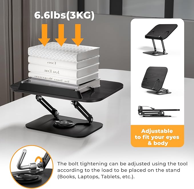 SupeDesk Book Stand for Reading, Adjustable Book Holder with 360° Rotating Bases, Foldable Designs, and Elastic Clips, Multifunctional Display Stand for Recipe, Cookbooks, Magazines, Tablets, Laptops