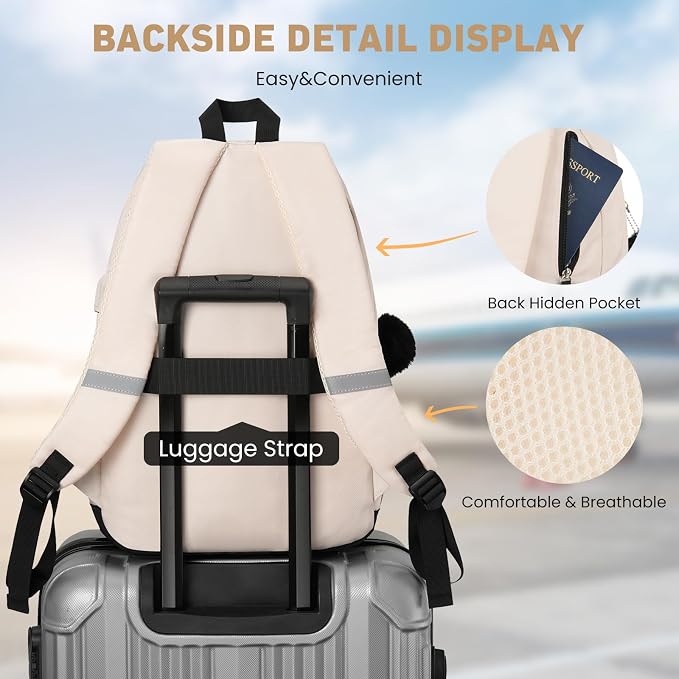 WINDARS School Backpack with Lunch Box for Teen Girls, Cute College Backpacks for Women Students Aesthetic Bookbag Large 15.6 Inch Laptop Bag Middle School Travel Back Pack (Black Beige-3 Pcs)