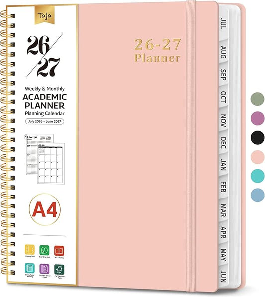Planner 2026-2027, 8.5" x 11" Weekly and Monthly Academic Year Planner Calendar, July 2026 - June 2027, Hardcover Large School Planning Agenda With Tabs, Perfect for School & Office Supplies, A4, Pink