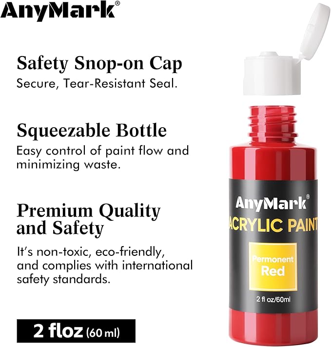 AnyMark Acrylic Paint Set, 36 Classic Colors with 12 Brushes, 2 fl oz/60ml Bottles, Art kit Painting Supplies for Kids Adults Canvas, Rock, Wood