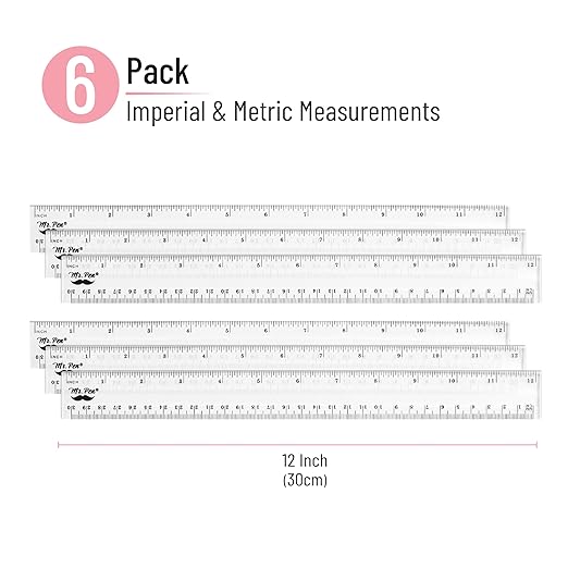 Mr. Pen- Bulk Plastic Rulers, 12 Inch, 6 Pack, Easy-to-Read Markings, Scratch-Resistant Design, Durable Clear Ruler for Crafting Office & School, School Supplies, Bulk Rulers Set, Measuring Tools