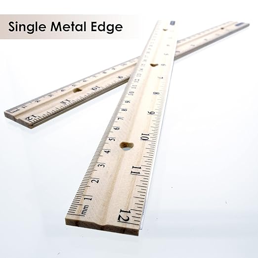 BAZIC Products Wooden Ruler – Single Metal Edge Drafting Ruler for Measuring, Drawing & Crafting, Wooden Straight Edge Ruler for School & Office, 12 Inch, 24-Pack