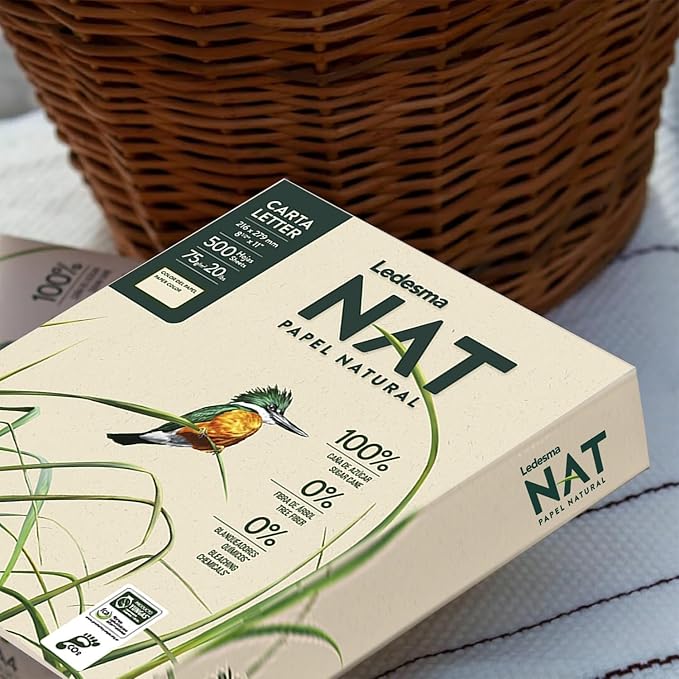 NAT Sugarcane Printer Paper – 8.5 x 11" Copy Paper, Chemical-Free - Made from 100% Sustainably Sourced, Jam Free, Acid Free, Multipurpose Recycled Office Paper, Natural Color (1 Ream/500 Sheets)