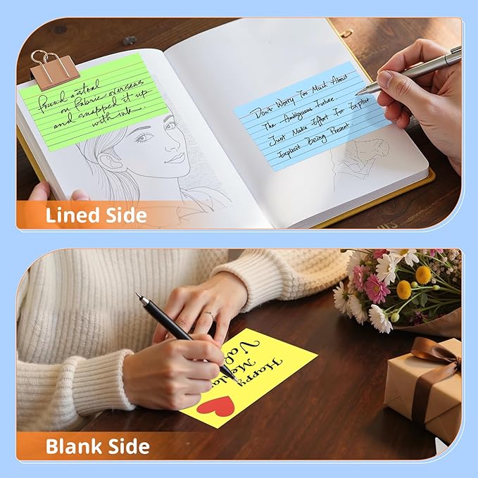 Colored Index Cards 3 X 5, 250 Count, Flash Cards For Studying, Lined Flashcards Notecards, Study Card, Ruled Front And Blank Back, Heavy Note Cards For Office, Home And School