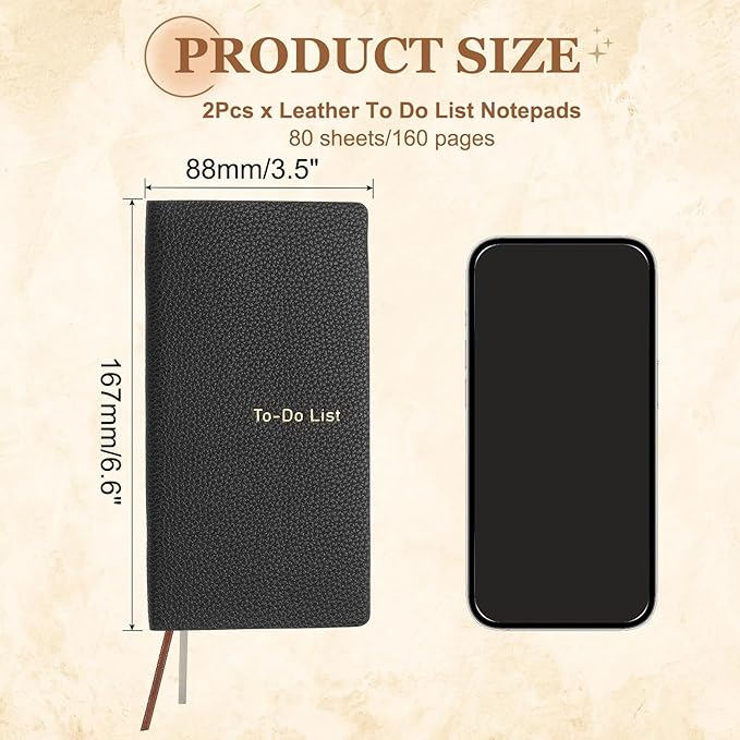 PATIKIL 2 Pcs Leather to Do List Notepads, 160 Pages 6.5 x 3.2" Leather Daily Planners to Do List Notebook for Business Personal Daily Plans Schedule Planner Office Supplies, Black