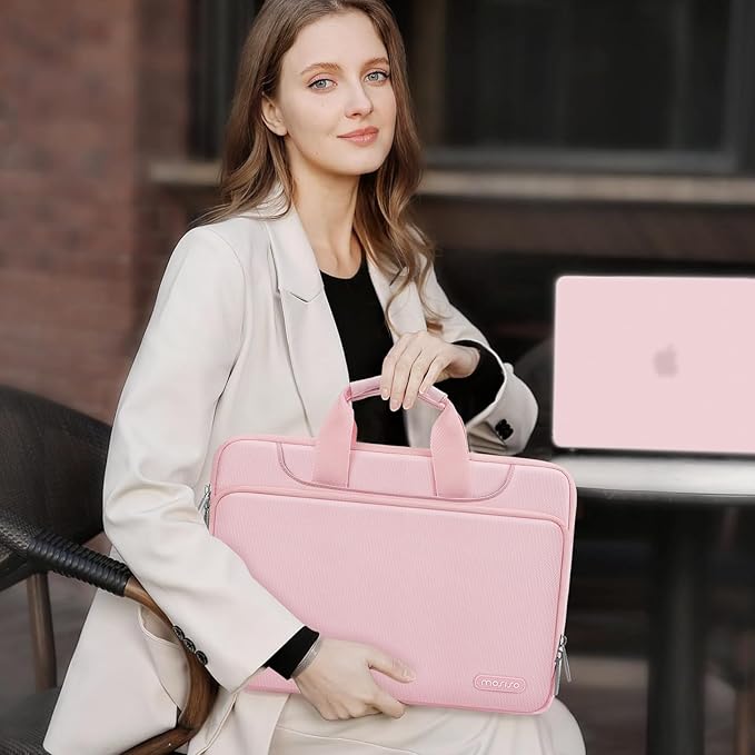 MOSISO 360 Protective Laptop Case 13.3 inch, 13-13.3 inch Laptop Sleeve Compatible with MacBook Neo/Air 13.6/Pro 13/Pro 14, HP Dell ASUS Lenovo, Computer Bag with Front Raised Pocket & Belt, Pink