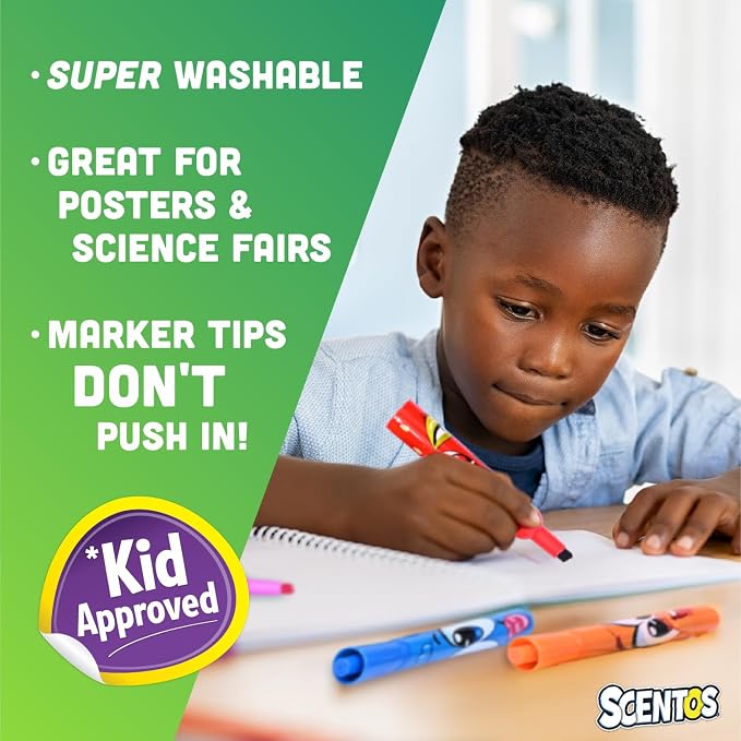 Scentos Scented Chisel Tip Markers 24 Pack, With Fruit Scent, 12 Assorted Colors, Different Fruity Each, Washable Markers, Marker for Kids, for Posters and Science Fairs, Super Washable Ink.