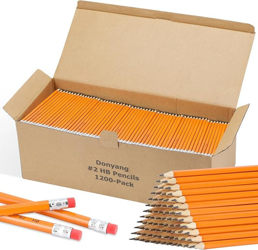 1200 Pack Wood-Cased #2 HB Pencils Bulk, Pre-Sharpened Yellow Pencils #2 | Number 2 Pencils with Erasers for Writing Drawing and Sketching, Office Teacher Essentials Accessories, School Supplies