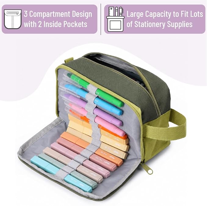 Mr. Pen- High Capacity Pencil Case, Large Pencil Pouch with 3 Compartments and 2 Pockets, Large Pencil Bag with Smooth Zipper, Cute Pencil Case Pouch Organizer, School Supplies for Teens