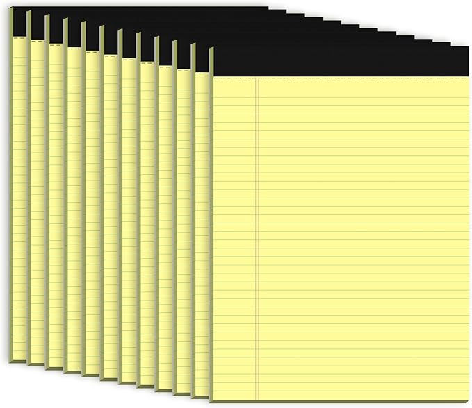 Yellow Legal Pad, 8.5 x 11 College Ruled Notepad, 12 Pack Legal Notepads 8.5 x 11 Writing Pads, 30 Sheets Per Note Pad, Micro Perforated Lined Paper for Work Study Daily Note Taking List