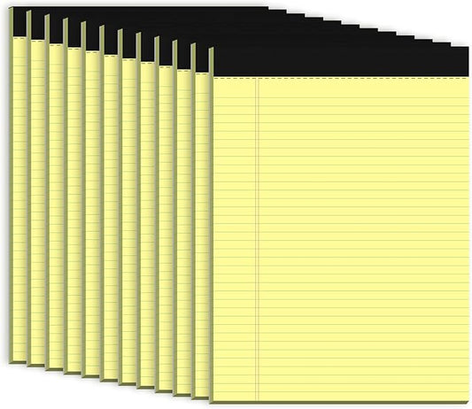 Yellow Legal Pad, 8.5 x 11 College Ruled Notepad, 12 Pack Legal Notepads 8.5 x 11 Writing Pads, 30 Sheets Per Note Pad, Micro Perforated Lined Paper for Work Study Daily Note Taking List
