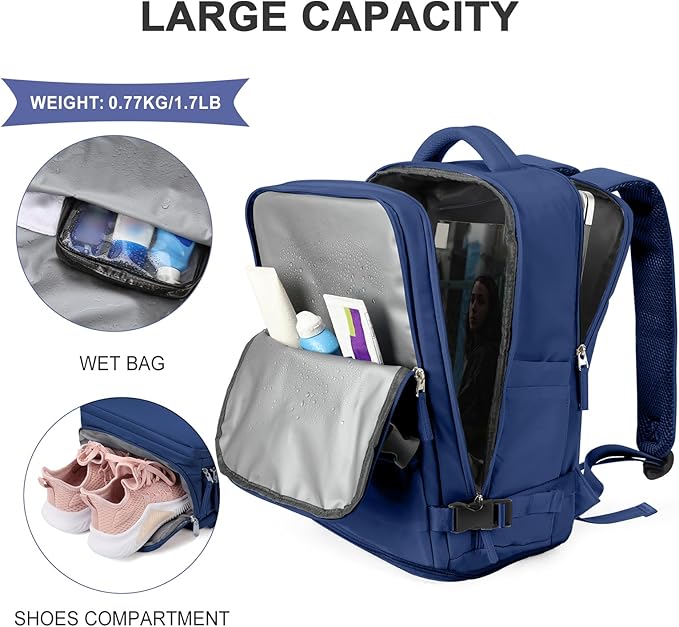 coowoz Travel Backpack for Women Men,Carry On Backpack,Hiking Backpack Outdoor Sports Rucksack Casual Daypack Travel Essentials Royal Blue