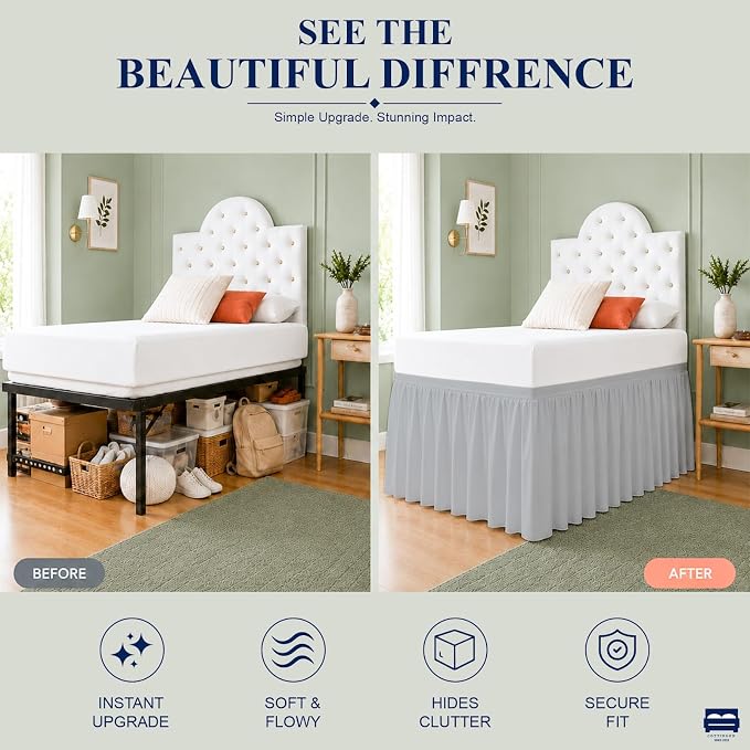 Cottingon Dorm Room Bed Skirt, 100% Microfiber, Light Grey, Twin XL-36'' Drop