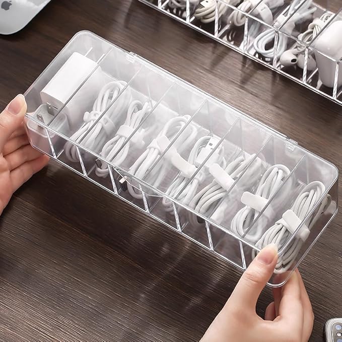 4Pcs cord organizer box with Lid, 10.2 x 3.5 x 2.2in, Desktop Cord Organizer with Compartments (4)