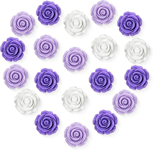 20 Pcs Rose Fridge Magnets, 1.1 Inch Cute Flower Fridge Magnets, 3D Colorful Refrigerator Decorative Magnet for Whiteboard Locker Cabinet (Purple-3 Colors-Rose)