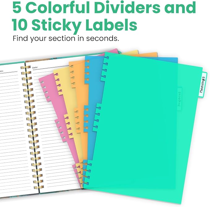 ZOTIA Large Spiral Notebooks for Work 5 Subject with Removable Dividers