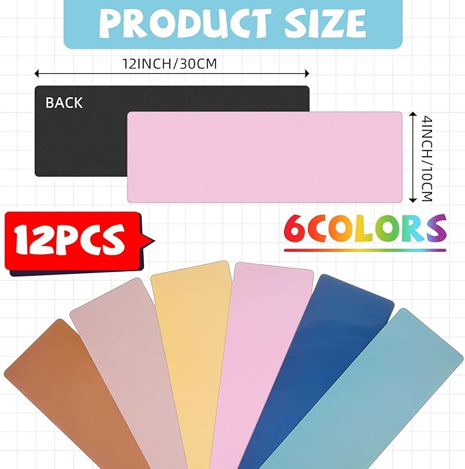 12 Pcs Large Magnetic Dry Erase Labels for Classroom, 12 x 4 Inch Rectangle Magnetic Name Plates Label Flexible Magnet Stickers for Whiteboards Refrigerator(Boho Color,Style 3)