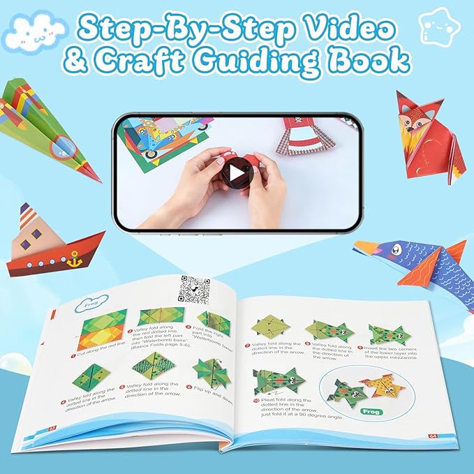 AluAbi 152 Sheets Origami Paper Kit for Kids Ages 5-8 8-12,Colorful Folding Paper with 72 Patterns & Instruction Book,Double Sided Origami Kit for Beginners,Art & Crafts Supplies Gifts for Boys Girls