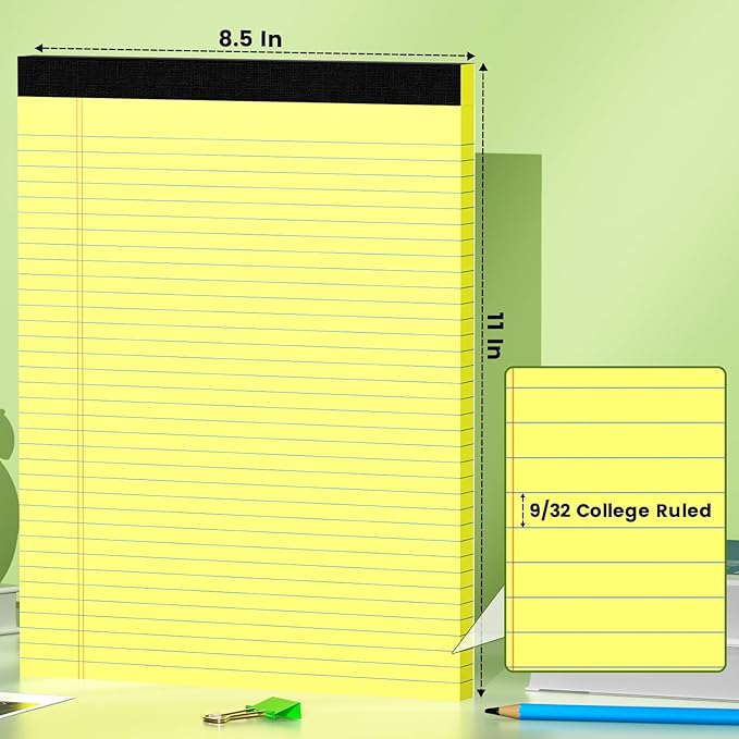 AILZFEI 2-Pack 8.5x11 Inch Yellow Note Pads, 50 Sheets per Pad - College Ruled Legal Pads for Students, Office & Home - Bright Paper for Smooth Writing - Perforated, No Bleed-Through, Pads of Paper