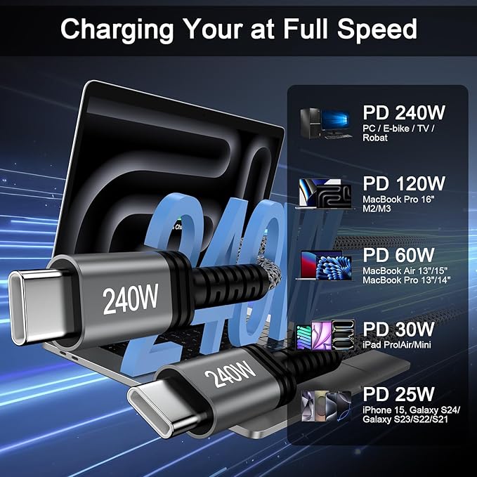 for iPhone 17 Pro Max Carplay USB C to USB C Cable 3FT Fast Charging for iPhone 17 Air 16E 16 Pro Max 16 Plus 15,240W USBC to USBC Car Charger Cable for Samsung Galaxy S25 Ultra S24S26/S26 Ultra/S26+