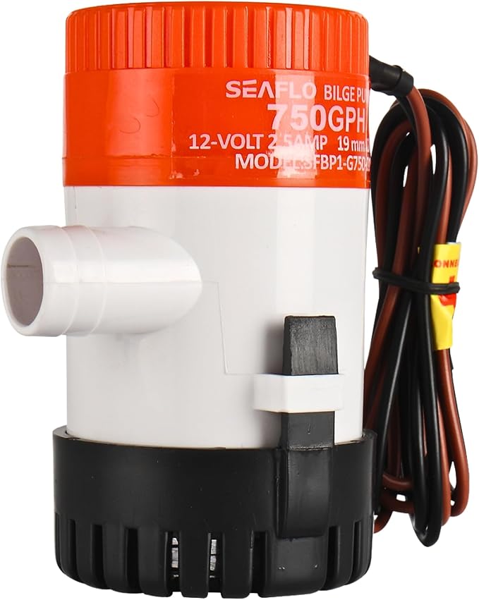 SEAFLO 01 Series 750 GPH Bilge Pump – 12V, 3/4" Outlet, Marine Submersible Pump with Anti-Airlock Protection, CE & Rohs Certified, 4-Year Warranty | Reliable for Boats and Marine Applications