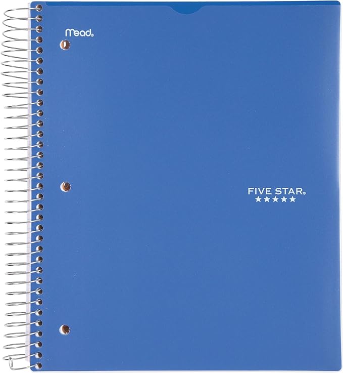 Mead Five Star Notebook + Study App - 5 Subject Notebook College Ruled - Water Resistant Customizable Cover - Spiral Notebook 8.5 X 11-200 Sheets - Assorted Colors - 6 Pack