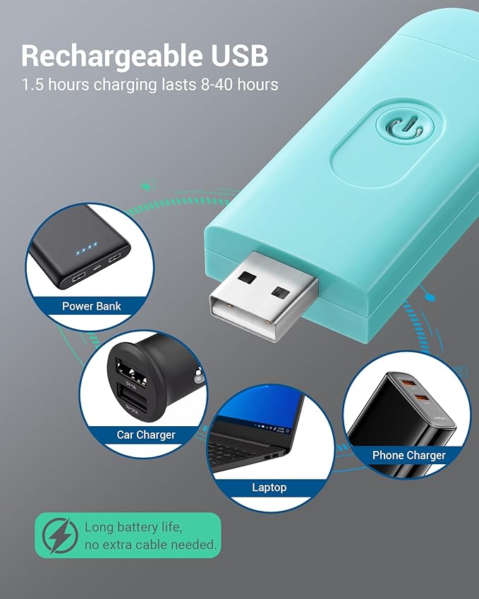 DEWENWILS USB Rechargeable Book Light, Amber Glow, Blue Light Blocking, Brightness Adjustable for Eye-Care, LED Clip on Book Reading Lights, Portable Bookmark Light for Kids (Blue)