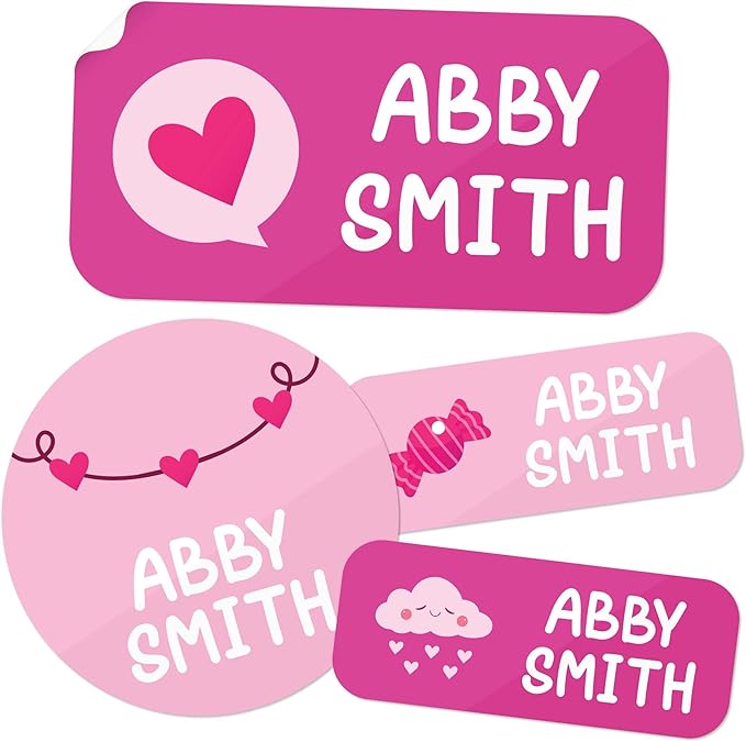 Personalized Daycare Name Labels for Kids, (130 Pack) Waterproof Custom Name Stickers for Clothing Tags, Lunch Boxes and School Supplies, Made in USA by MSC -Love
