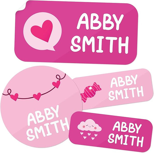 Personalized Daycare Name Labels for Kids, (130 Pack) Waterproof Custom Name Stickers for Clothing Tags, Lunch Boxes and School Supplies, Made in USA by MSC -Love