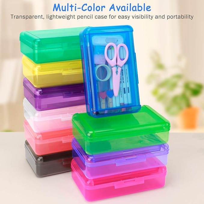 Double Layer Large Capacity Pen Box,Plastic Translucent Pencil Box, Hard Pencil Cases with Snap-Tight Lid for Pens, Pencils, School Supplies,Office Supplies, Medium-sized,1 Pack