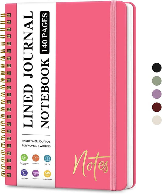 ZOTIA Lined Spiral Journal Notebook for Women, A5 College Ruled Journals for Writing, Hardcover Notebooks for Work, Note taking and Office School Supplies,140 Pages - Peach Pink