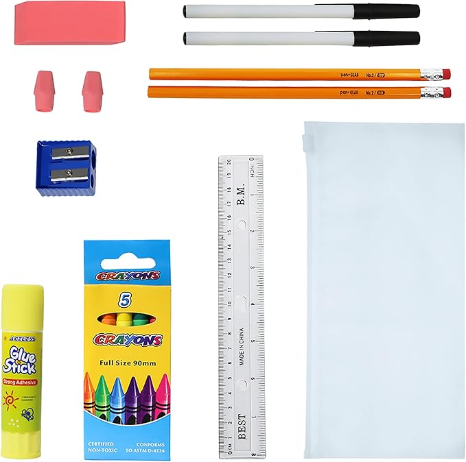 16 Piece Bulk School Supplies Kits - Pens, Pencils, Crayons, and More - Value Pack of 48 Kits - Essential Box of School Supplies for Elementary, Middle, and High School Students