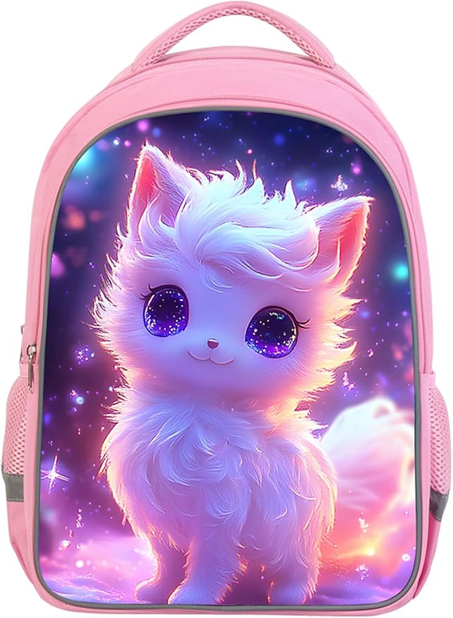 HiMagics Kids School Backpack for Boys & Girls Lightweight Waterproof Bookbag Large Capacity Ergonomic Comfortable Shoulder Straps Ideal for Elementary Middle School and Travel Pink Fox Pattern