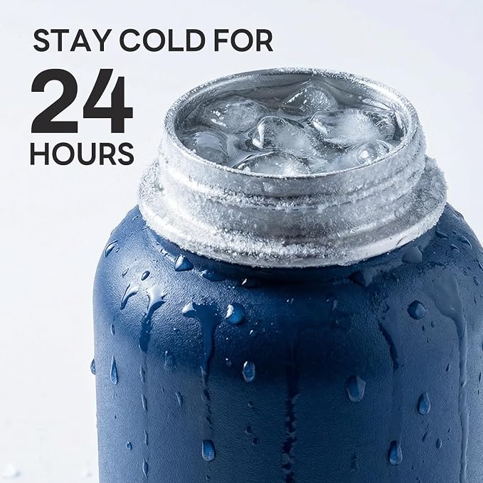 Navigate 40 oz Insulated Stainless Steel Sports Water Bottle with Spout & Handle Lids,Wide Mouth Water Jug with Double Walled Leak Proof Keep Cold for 24 Hrs Hot for 12 Hrs,Dark Blue