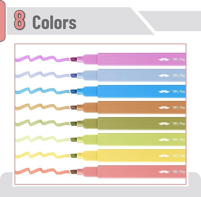 Mr. Pen- Aesthetic Highlighters No Bleed, 8 Pack, Autumn Colors, Chisel Tip, Cute Highlighters Assorted Colors for Journaling, Highlighting, Underlining, Fast Dry, Back to School Supplies