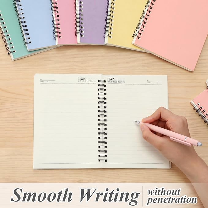 Leelosp 12 Pcs Small Spiral Notebook Lined Spiral Journal College Ruled Notebook Wire Bound Kraft Cover, 120 Pages for Work (Light Pastel,5 x 7 Inch)