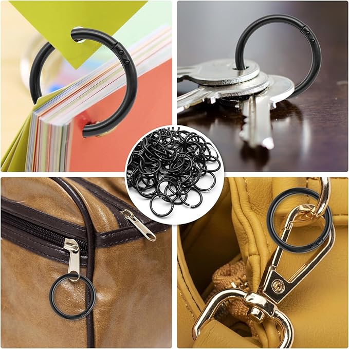 210 Pcs 1-1/3 Inch Plastic Binder Rings, Loose Leaf Binder Book Rings, Black Index Card Rings Binder Clip Rings for Flash Cards, Key Rings, Index Cards, Paper (35mm)