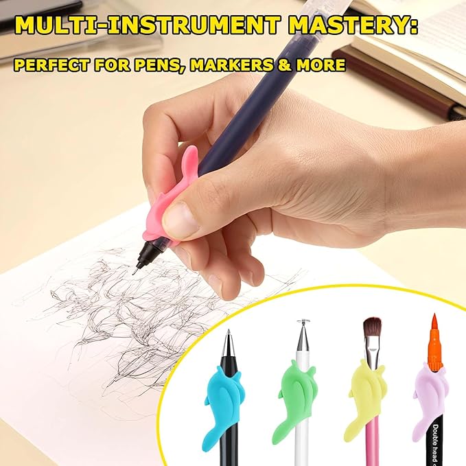 Notoke 30PCS Cute Dolphin-Shaped Silicone Pencil Grips for Handwriting, Assorted Multicolor Writing Aid Grips, Handwriting Training Tool for Adults, Posture Correction Tools