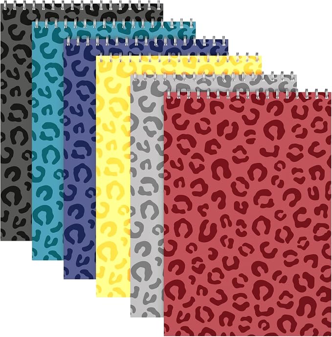 Steno Pads Spiral 6x9 Assorted Colors Notebooks for Work, 80 Sheets Top Spiral Notepad Stenographer Steno Books (6 Pack, Bold Colors)