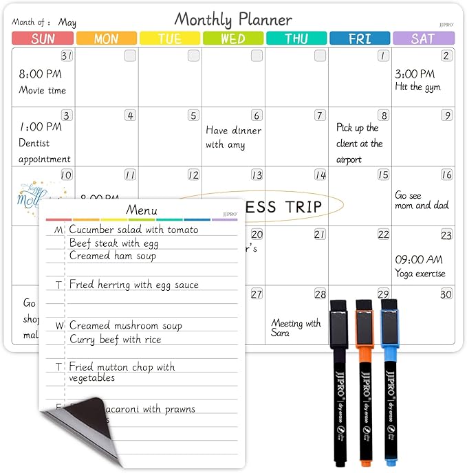 JJPRO Magnetic Dry Erase Monthly Calendar for Fridge-14.5"x11" Monthly Fridge Calendar and Daily to Do List,Magnetic Calendar for Refrigerator -3 Markers