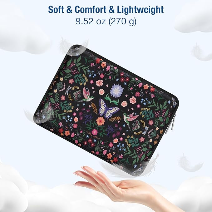 MOSISO Laptop Case 13.3 inch, 13-14 inch Laptop Sleeve Bag Compatible with MacBook Air/Pro 13/Pro 14, HP Dell ASUS Lenovo, Neoprene Hummingbird Plants Flowers Computer Bag with Small Case, Black