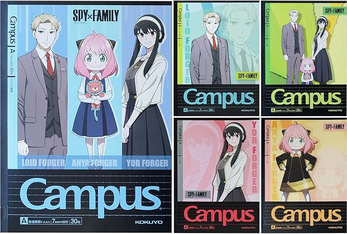 KOKUYO Composition Notebooks, 5 Pack Campus Semi-B5 Comp Book with Dot A 7mm Ruled, 30 Sheets, School Lined Notebook Spy x Family Limited Edition, Journal Notebook for Women Work Study Note Taking