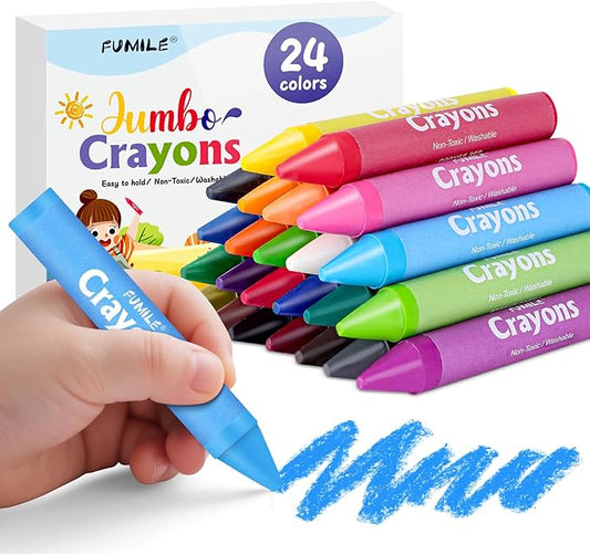 24 Colors Jumbo Crayons for Toddlers 1-3, Non-Toxic, Washable Crayon for Kids Ages 4-8, Easy to Hold and Unbreakable Big Toddler Crayons for Toddler Coloring.Best Gift for Holiday, Travel and Art