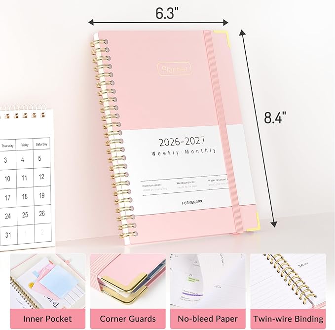 Forvencer Academic Planner 2026-2027, Hardcover Calendar Planner Weekly & Monthly, July 2026 - June 2027, 6" x 8", Daily Agenda with Tabs, College School Organizer for Student Teacher, Purple