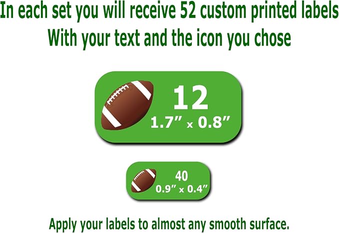 Personalized Labels – Sport’s Icon Designs. 52 Custom Stickers for School, Daycare and Camp. Waterproof Name Labels Dishwasher and Microwave Safe, Machine Washable. (Sports)