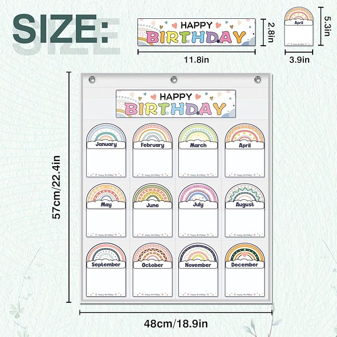 Classroom Birthday Pocket Chart, birthday poster for classroom, Student Birthday Tracker,Classroom Decor (White)