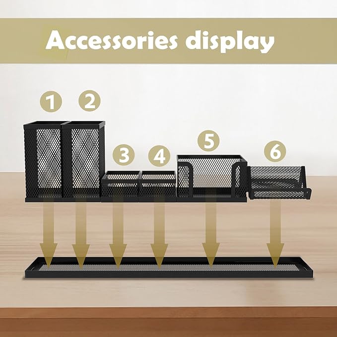 SUPEASY Pen Holder for Desk, 6 Piece Mesh Desk Organizer Set for Office Organization with Phone Holder, Sticky Notes Caddy Storage for Classroom, School (Black)